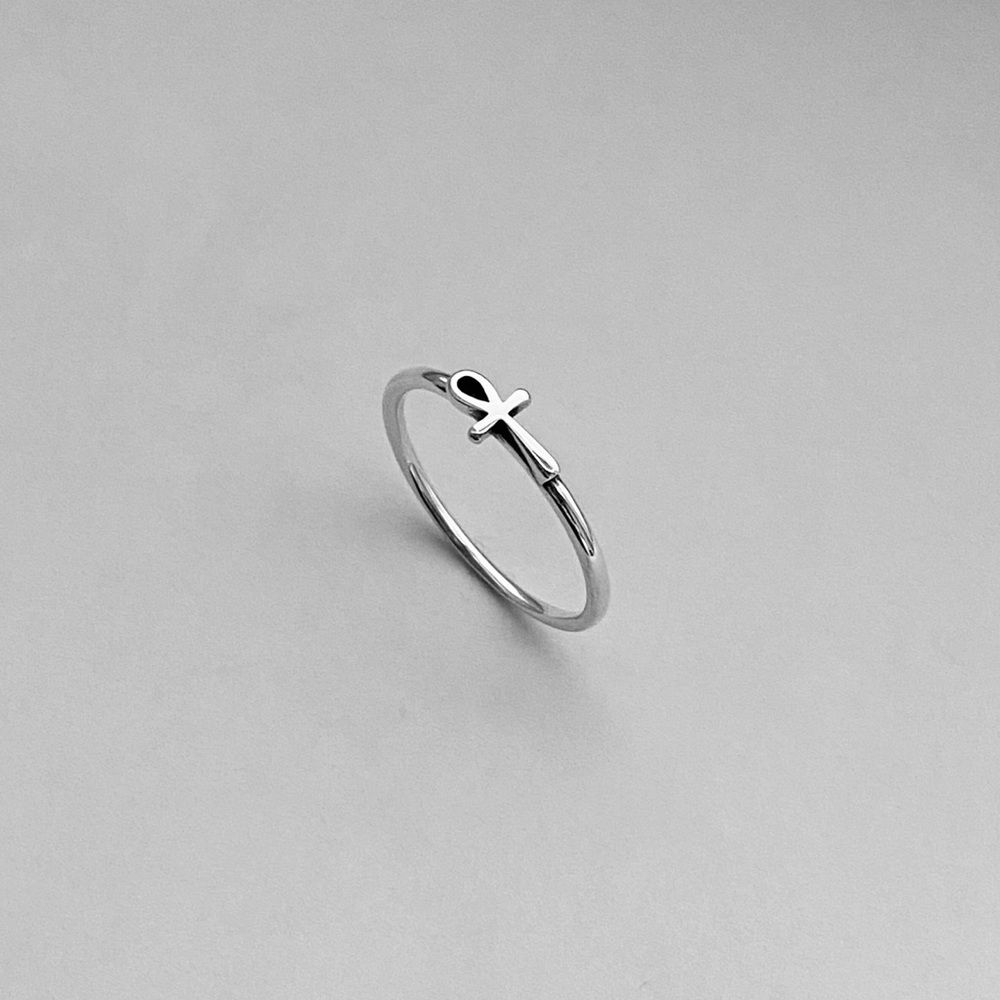 Sterling Silver Little Sideway Ankh Ring, Silver Rings, Cross Ring, Religious